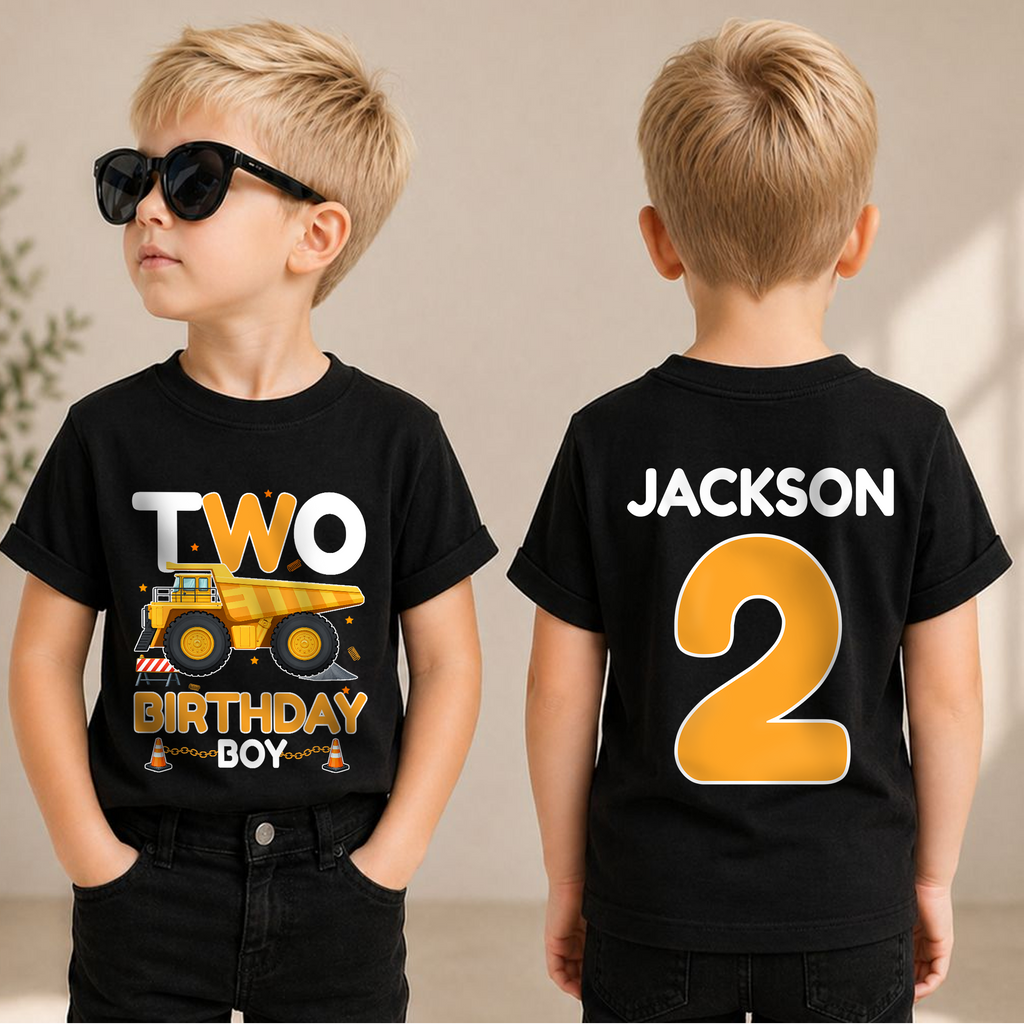 Boys Custom Construction Truck 2nd Birthday Shirt Boy, Digging It — product view 1