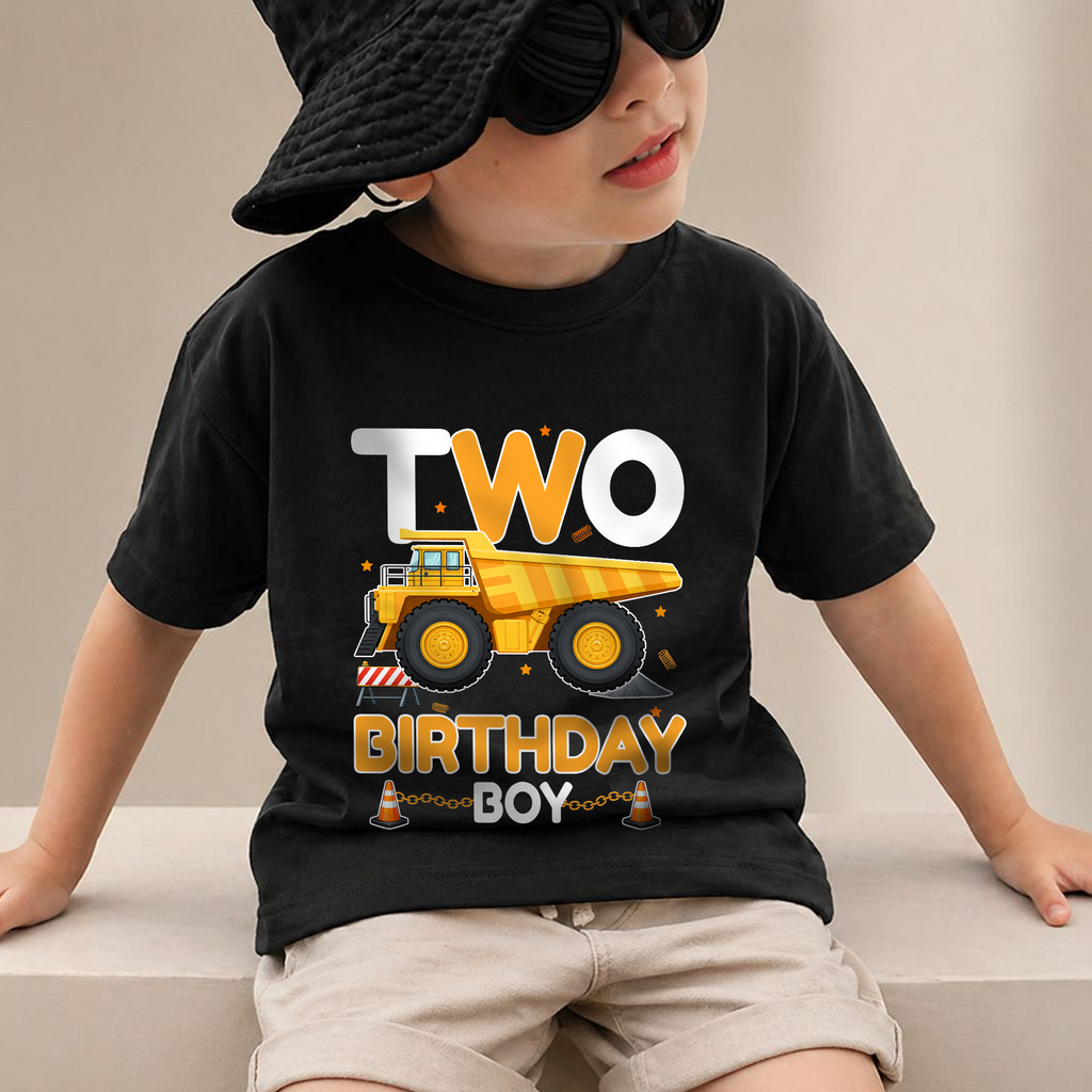 Boys Custom Construction Truck 2nd Birthday Shirt Boy, Digging It — product view 2