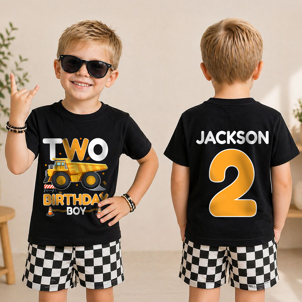 Boys Custom Construction Truck 2nd Birthday Shirt Boy, Digging It — product view 3