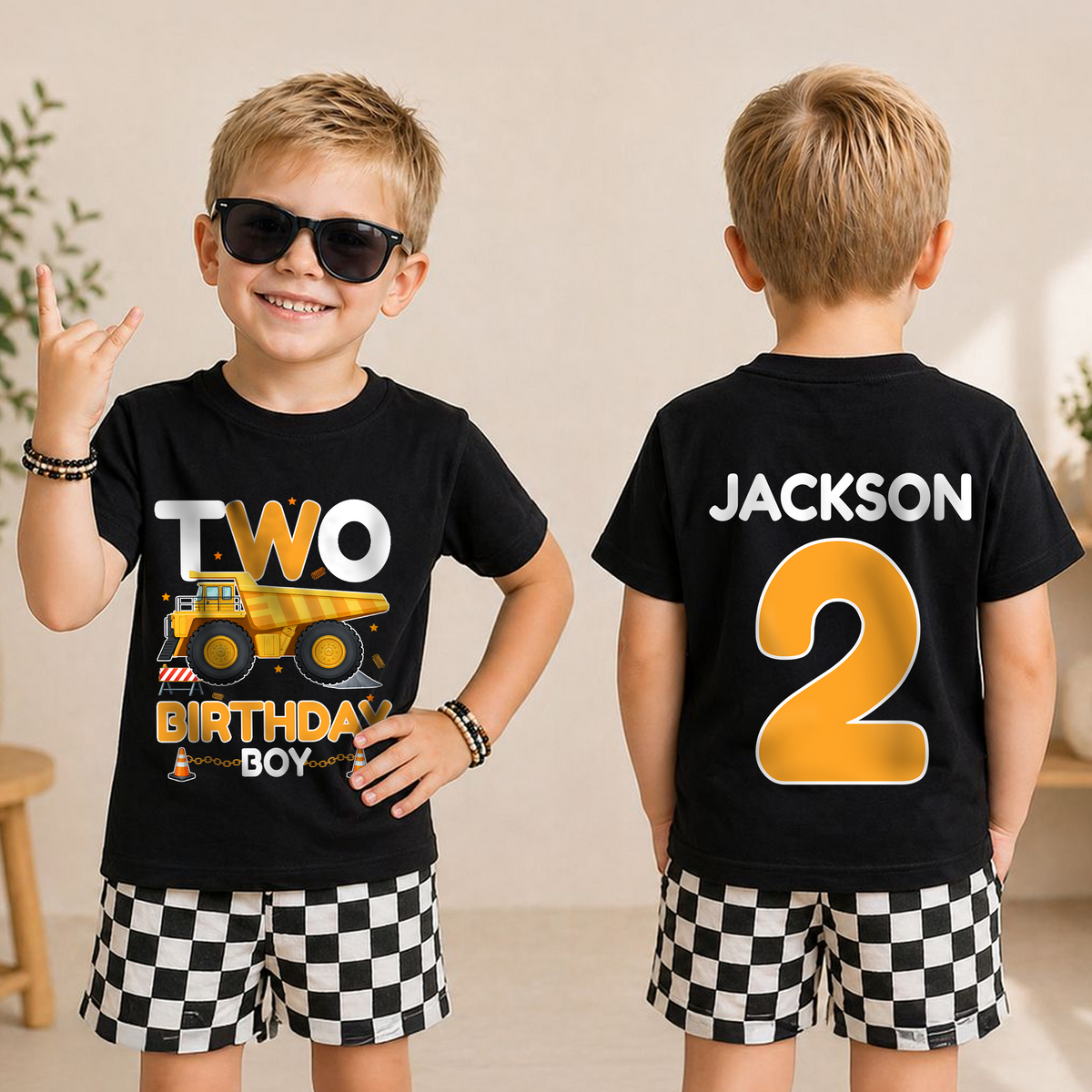 Boys Custom Construction Truck 2nd Birthday Shirt Boy, Digging It — product view 3