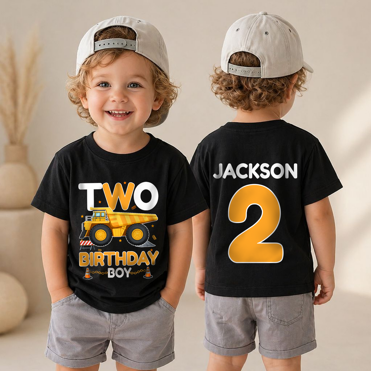 Boys Custom Construction Truck 2nd Birthday Shirt Boy, Digging It — product view 4