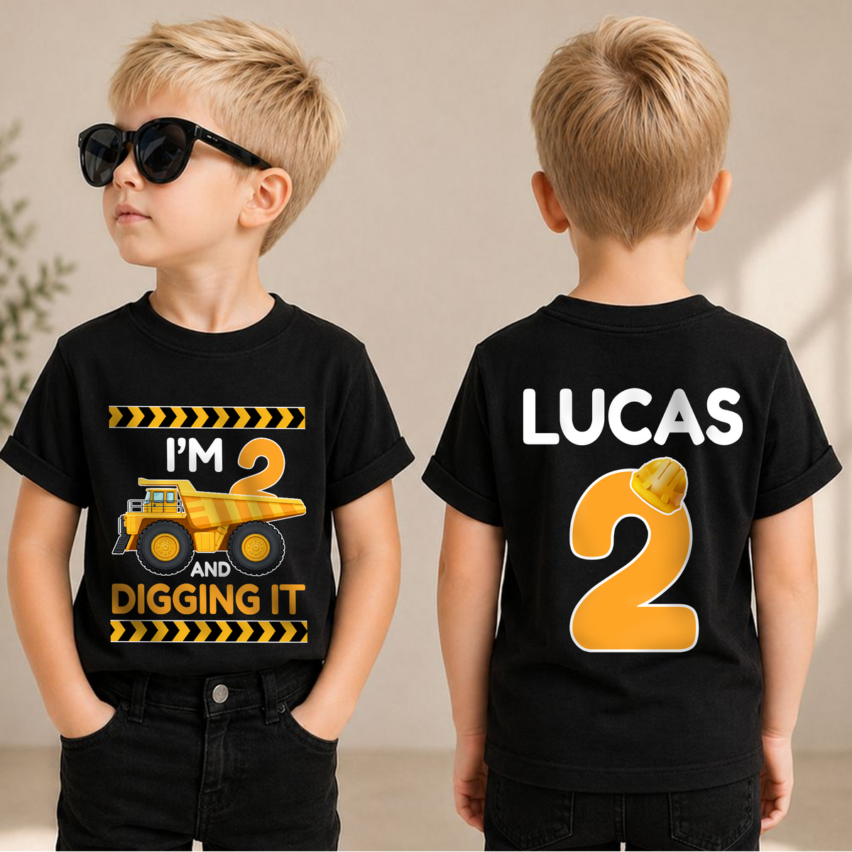 Toddler Personalized Construction Truck 2nd Birthday Shirt Boy — product view 1