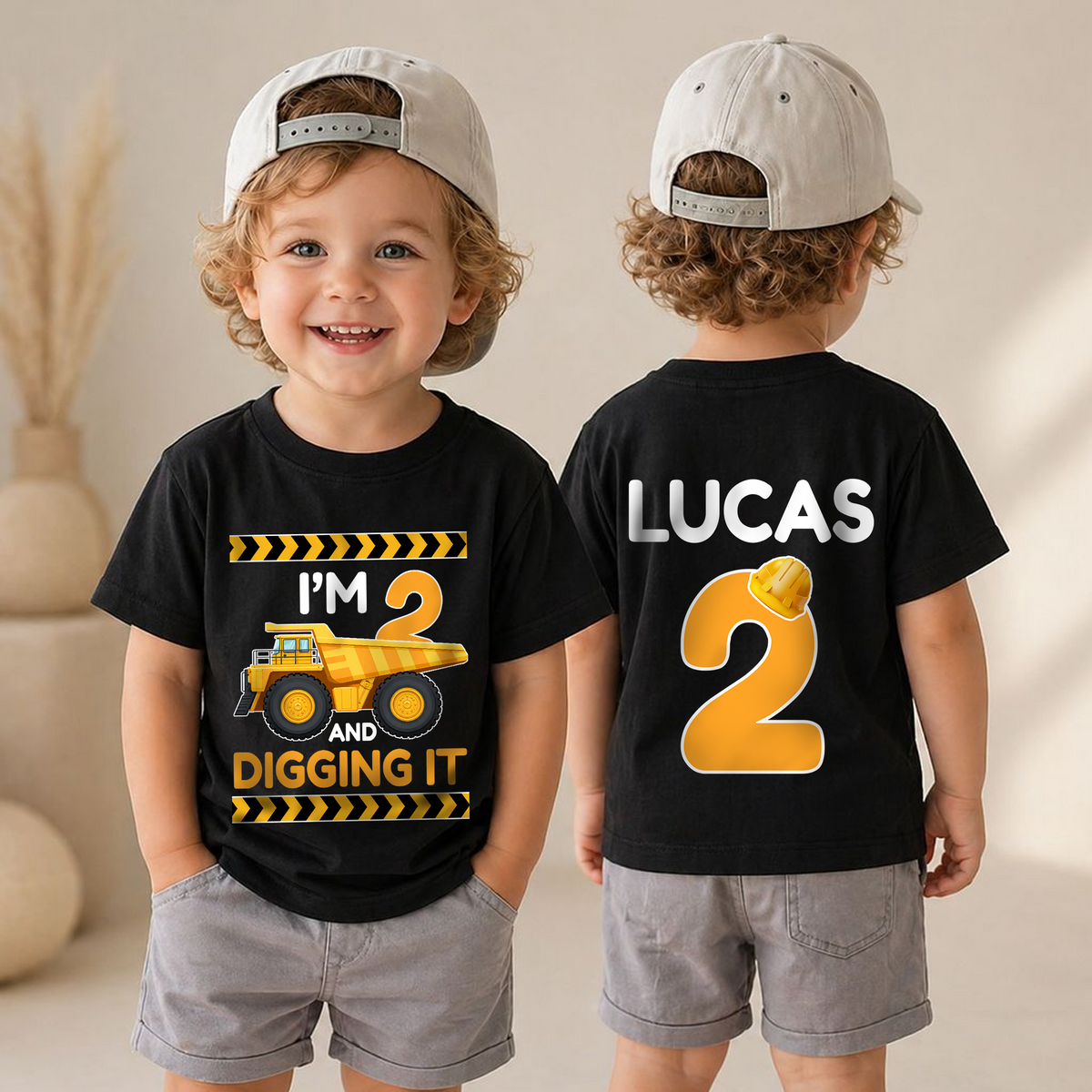 Toddler Personalized Construction Truck 2nd Birthday Shirt Boy — product view 4