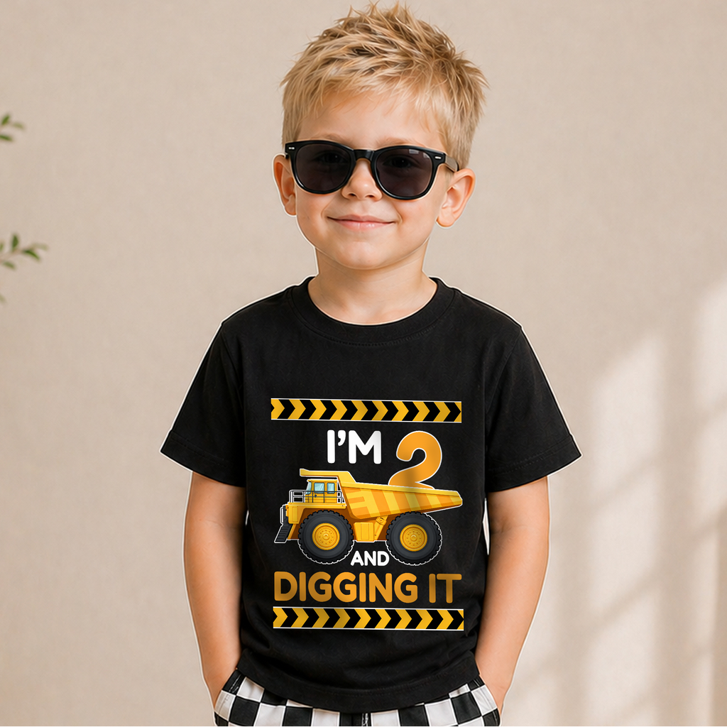 Toddler Personalized Construction Truck 2nd Birthday Shirt Boy — product view 5