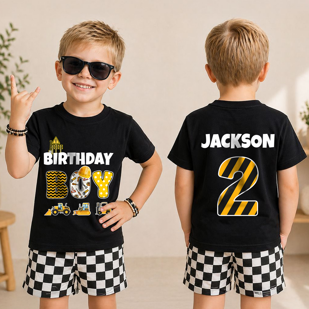 Boys Personalized Construction Truck 2nd Birthday Shirt Boy — product view 3