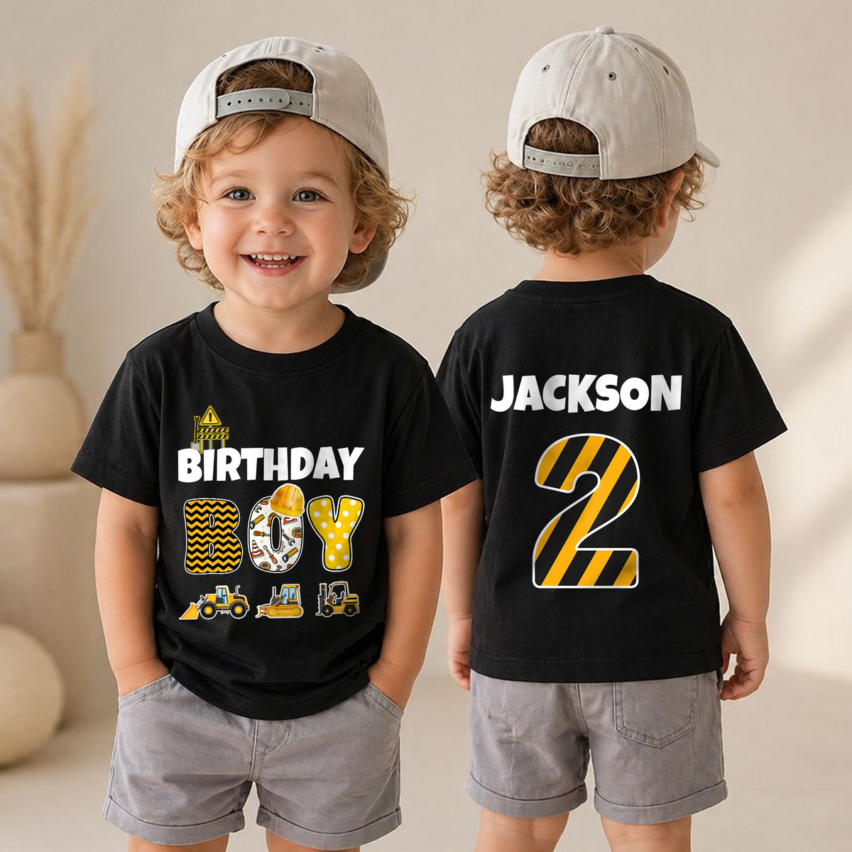 Boys Personalized Construction Truck 2nd Birthday Shirt Boy — product view 4