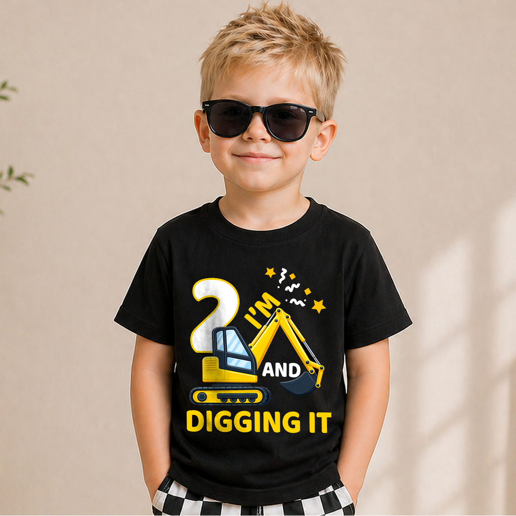 Custom Name I'm 2 and Digging It Birthday Shirt, Construction Truck — product view 5