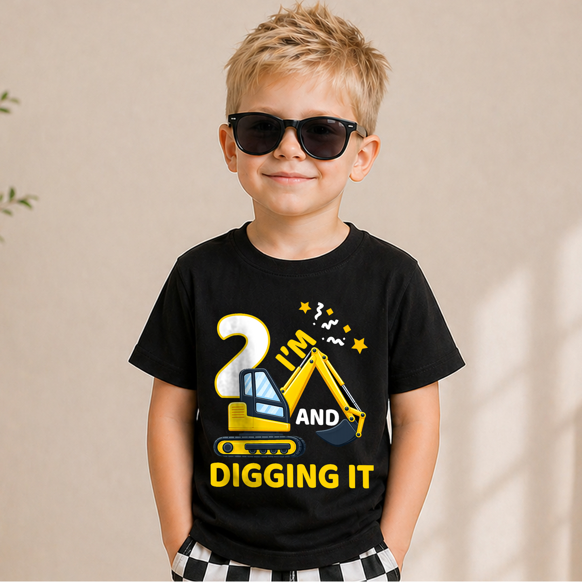 Custom Name I'm 2 and Digging It Birthday Shirt, Construction Truck — product view 5