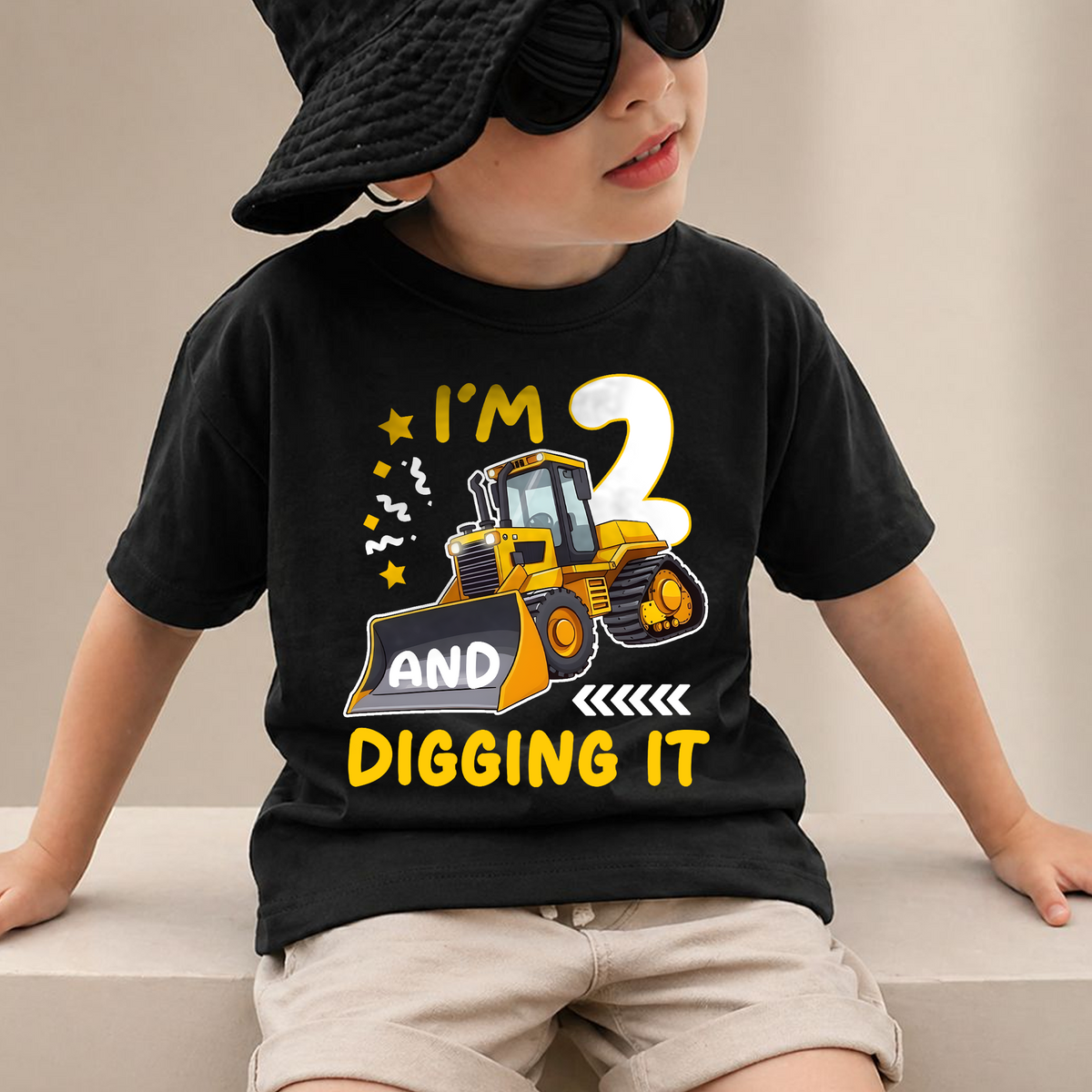 Custom I'm 2 and Digging It Birthday Shirt, Construction Truck — product view 2