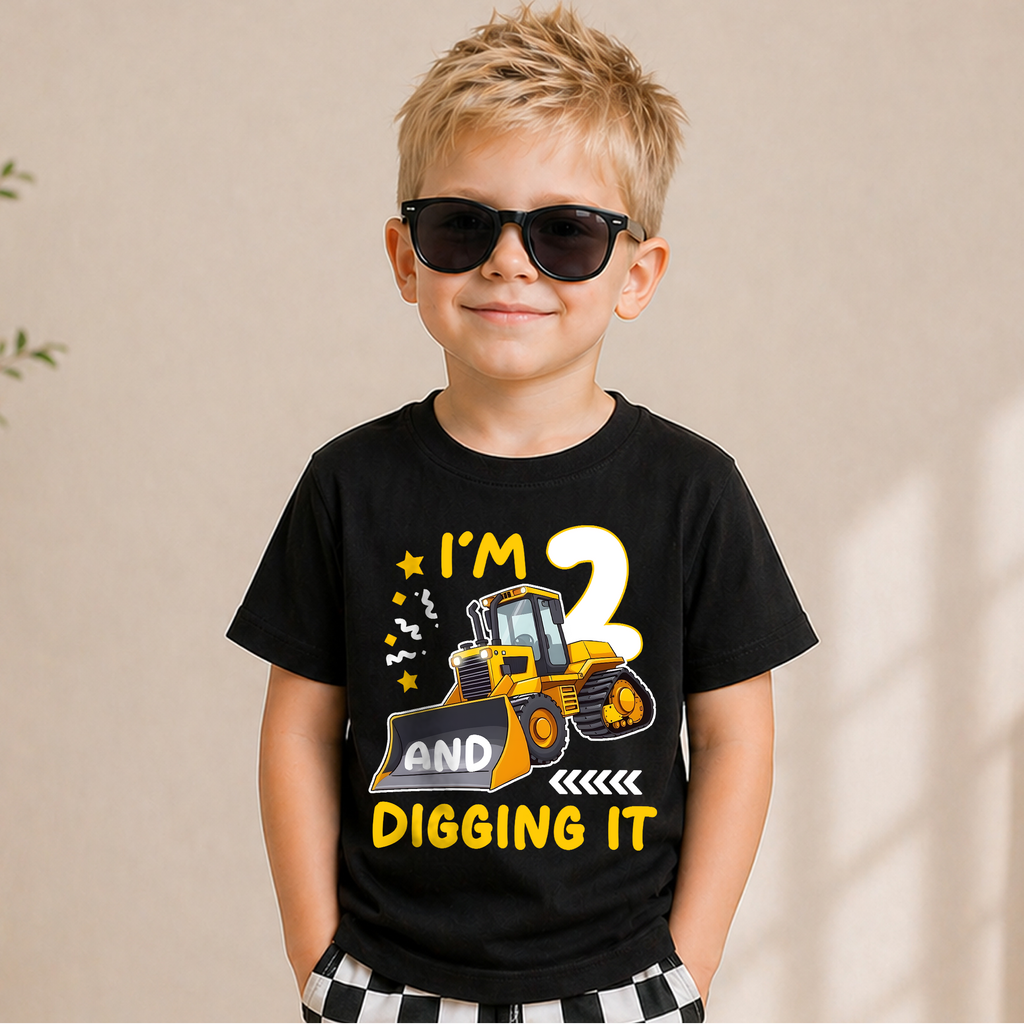 Custom I'm 2 and Digging It Birthday Shirt, Construction Truck — product view 5