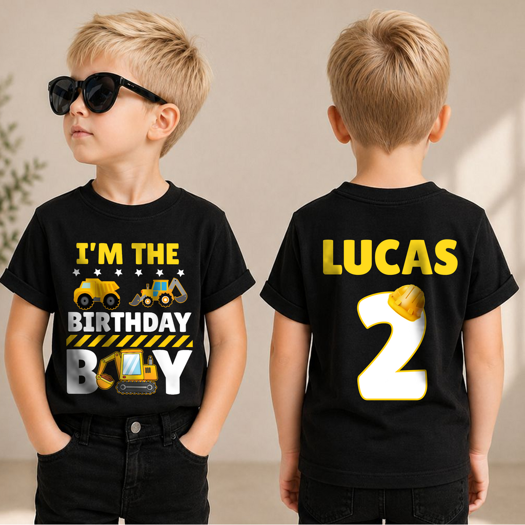 Boys Personalized I'm 2 and Digging It Birthday Shirt, Construction Truck — product view 1