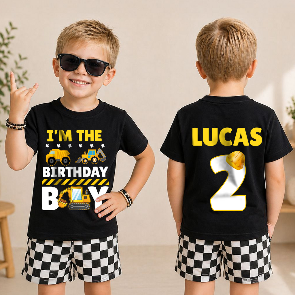 Boys Personalized I'm 2 and Digging It Birthday Shirt, Construction Truck — product view 3