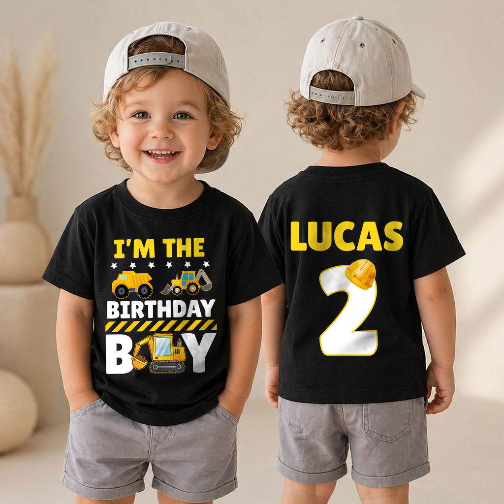 Boys Personalized I'm 2 and Digging It Birthday Shirt, Construction Truck — product view 4
