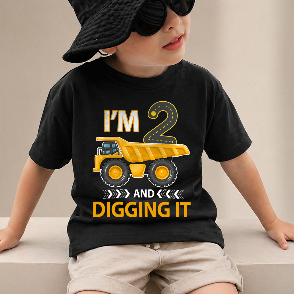 Personalized Construction Truck 2nd Birthday Shirt, Digging It — product view 2