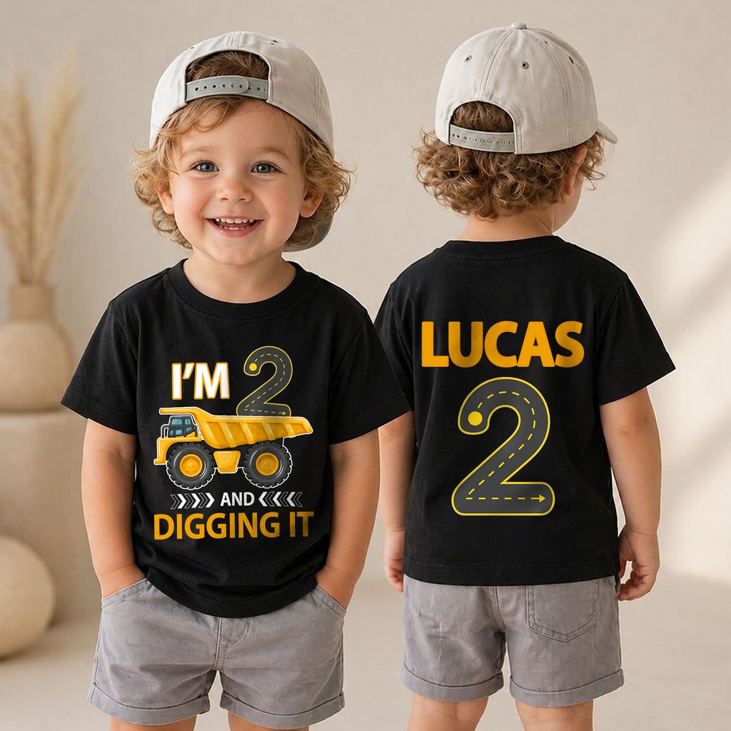 Personalized Construction Truck 2nd Birthday Shirt, Digging It — product view 4