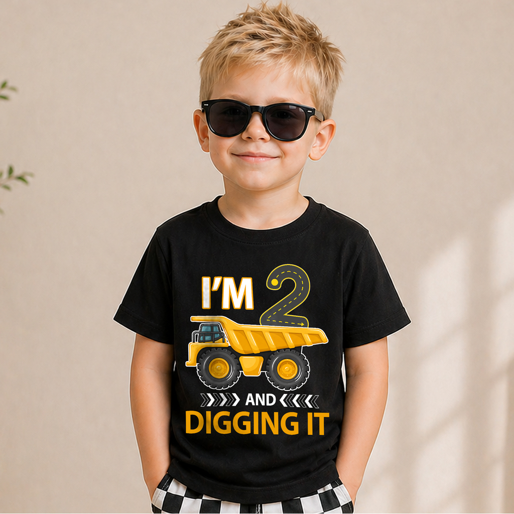 Personalized Construction Truck 2nd Birthday Shirt, Digging It — product view 5