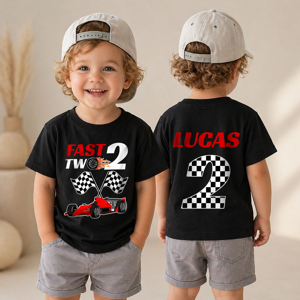 Personalized Fast Two 2nd Birthday Shirt for Boys, Race Car — product view 4