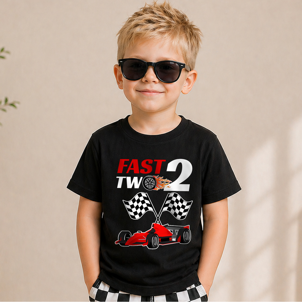 Personalized Fast Two 2nd Birthday Shirt for Boys, Race Car — product view 5