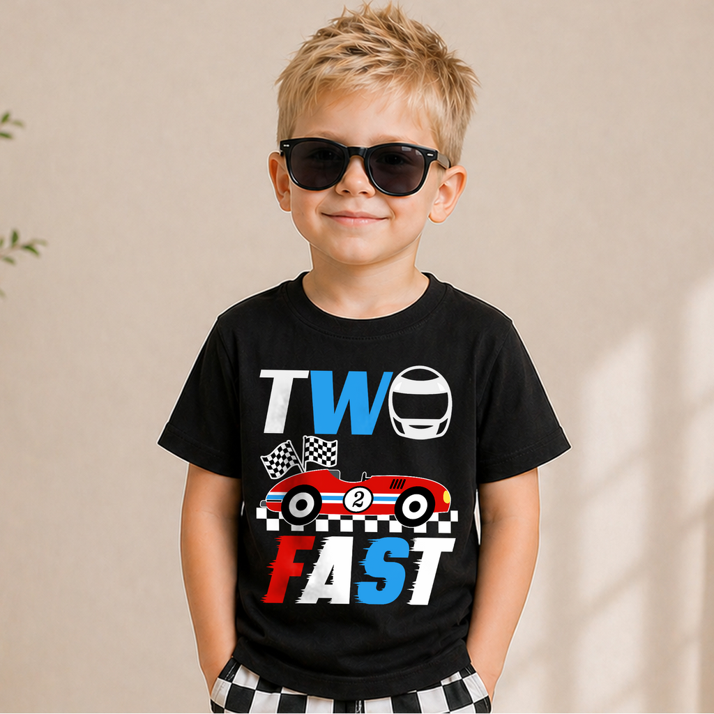 Custom Name TWO FAST 2nd Birthday Shirt for Boys, Race Car — product view 5