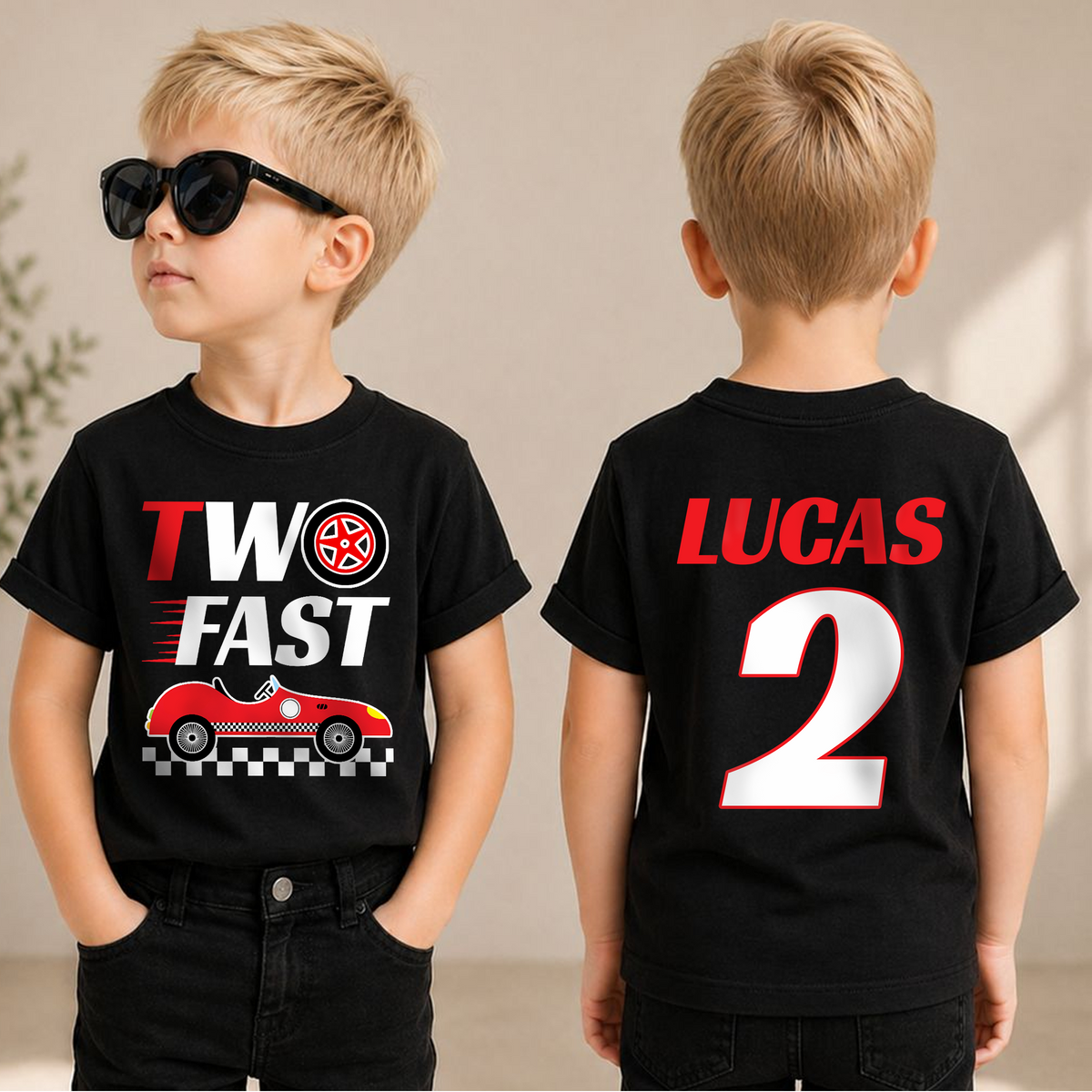 Custom TWO FAST 2nd Birthday Shirt for Boys, Race Car — product view 1