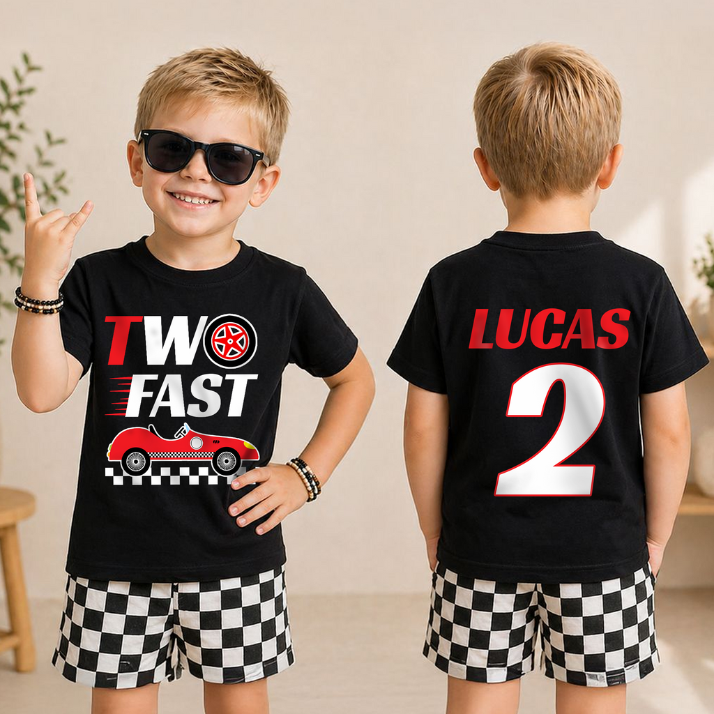Custom TWO FAST 2nd Birthday Shirt for Boys, Race Car — product view 3