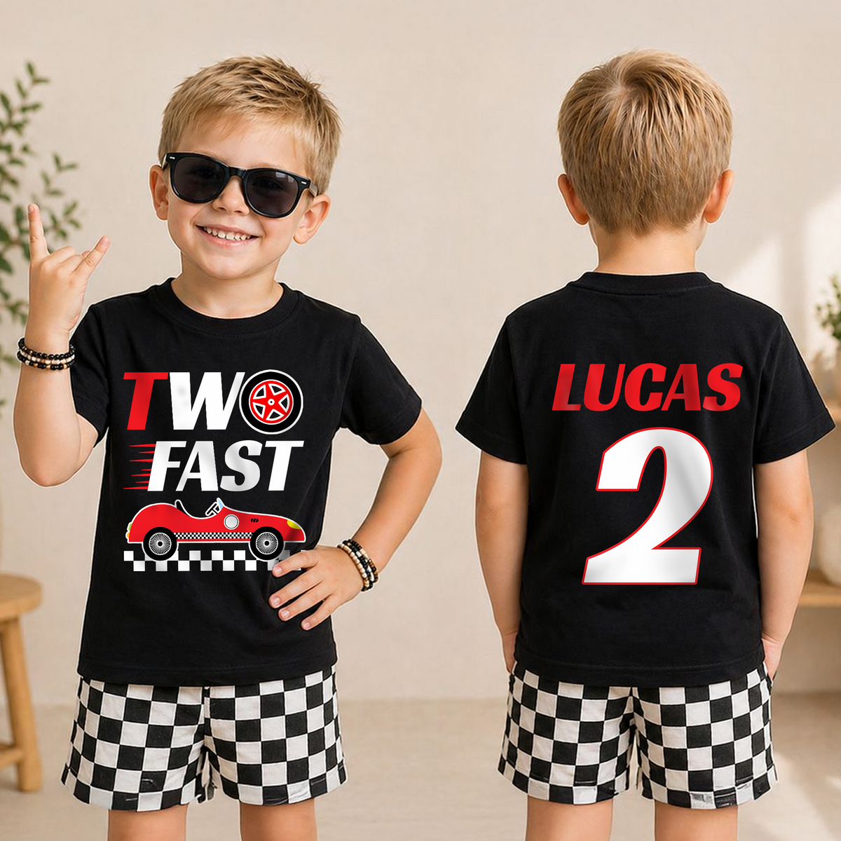 Custom TWO FAST 2nd Birthday Shirt for Boys, Race Car — product view 3