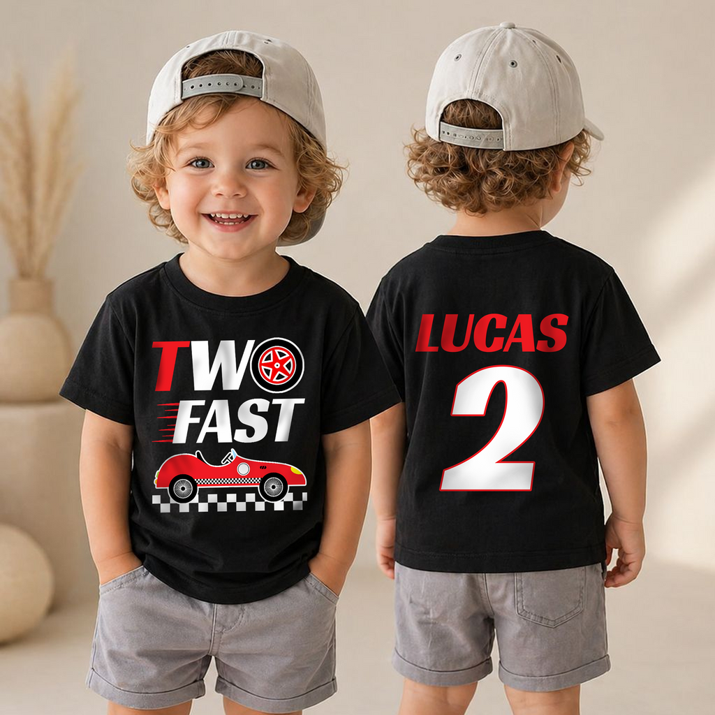 Custom TWO FAST 2nd Birthday Shirt for Boys, Race Car — product view 4