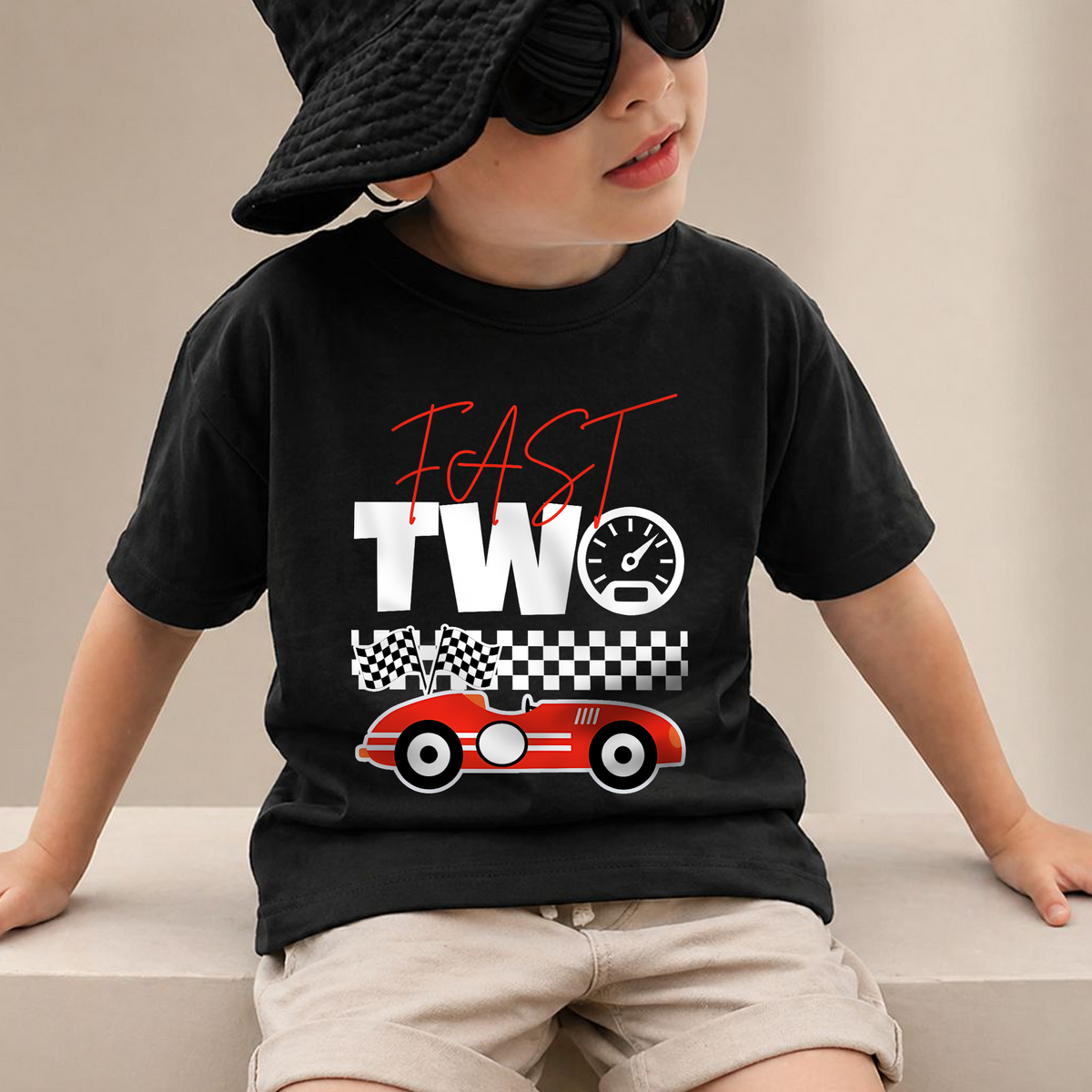 Boys Custom TWO FAST 2nd Birthday Shirt for Boys, Race Car — product view 2