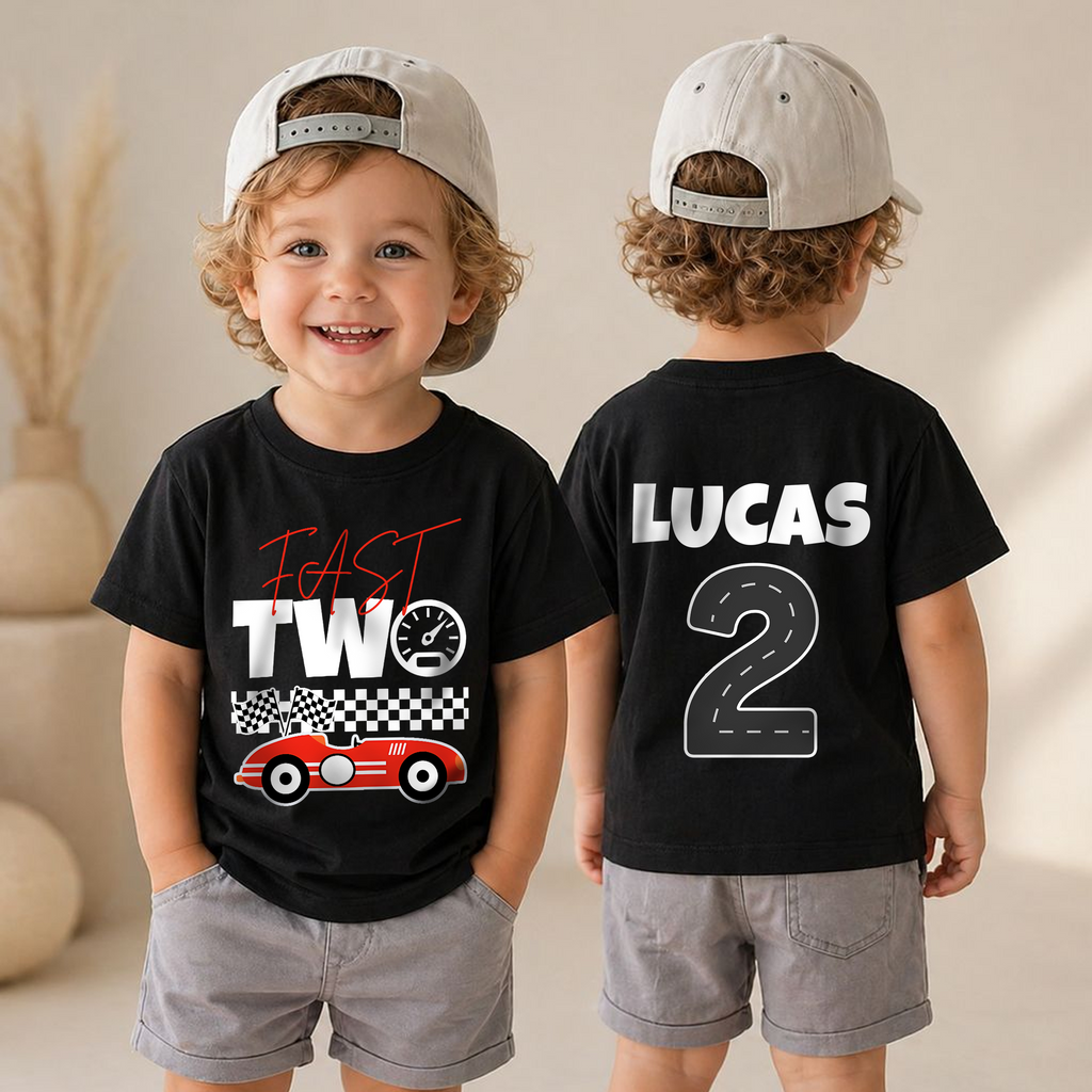 Boys Custom TWO FAST 2nd Birthday Shirt for Boys, Race Car — product view 4