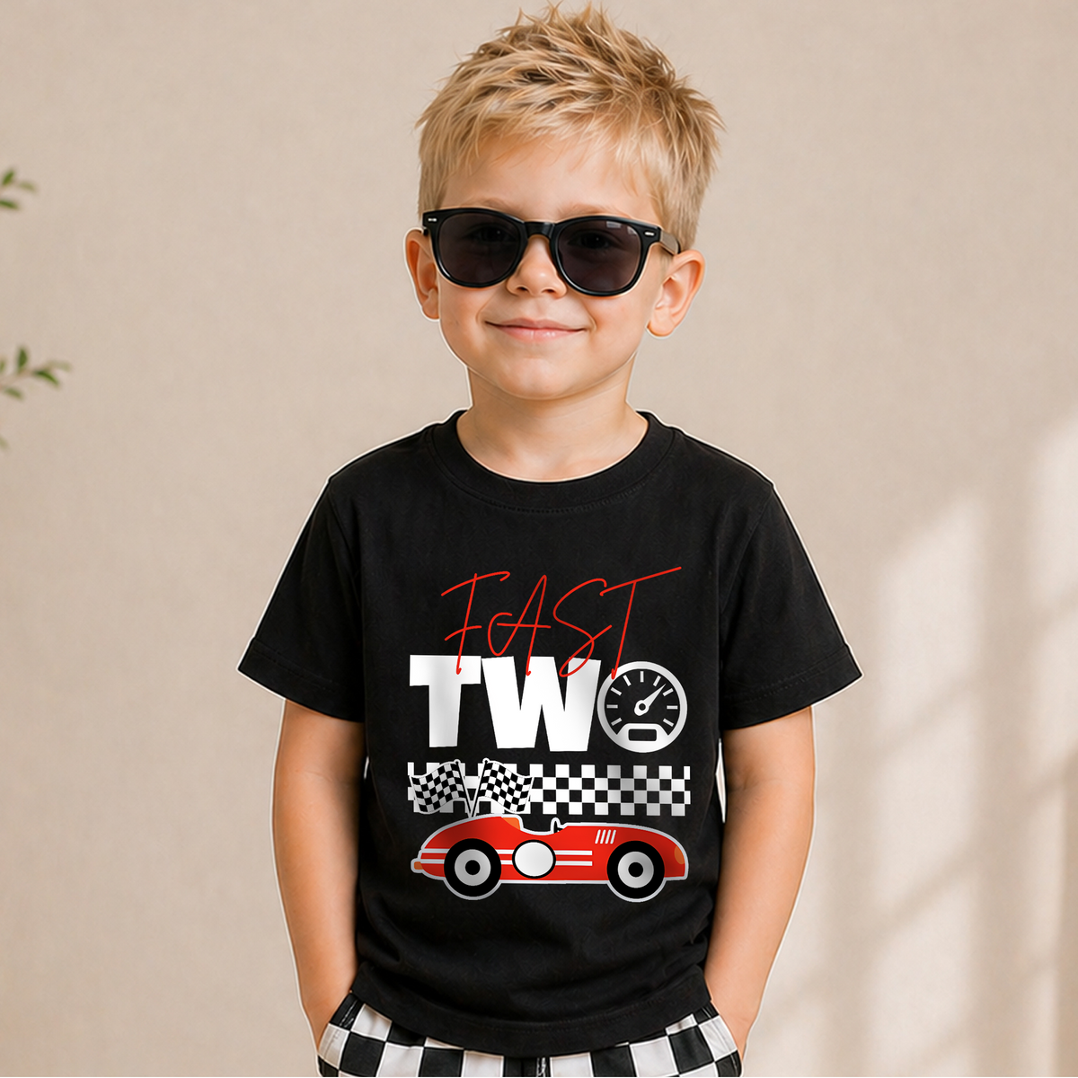 Boys Custom TWO FAST 2nd Birthday Shirt for Boys, Race Car — product view 5
