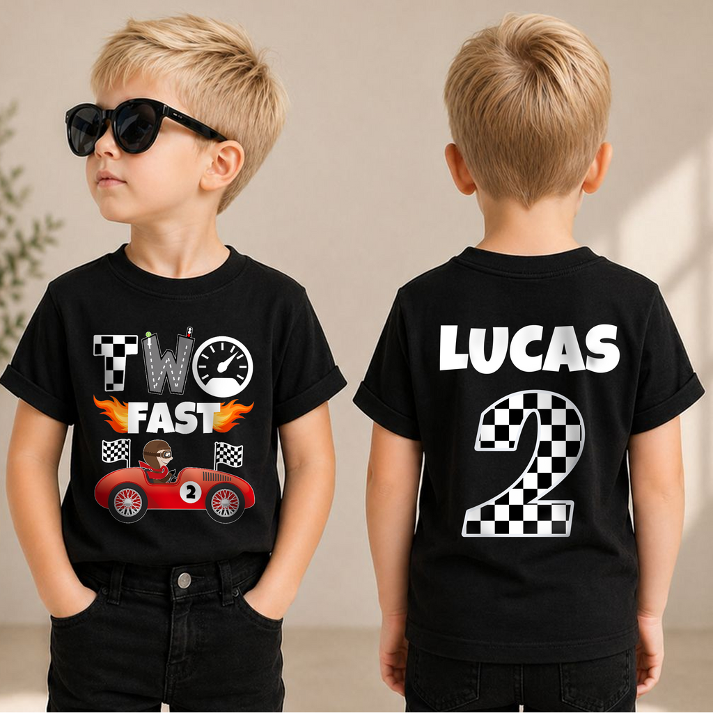Toddler Personalized TWO FAST 2nd Birthday Shirt for Boys — product view 1