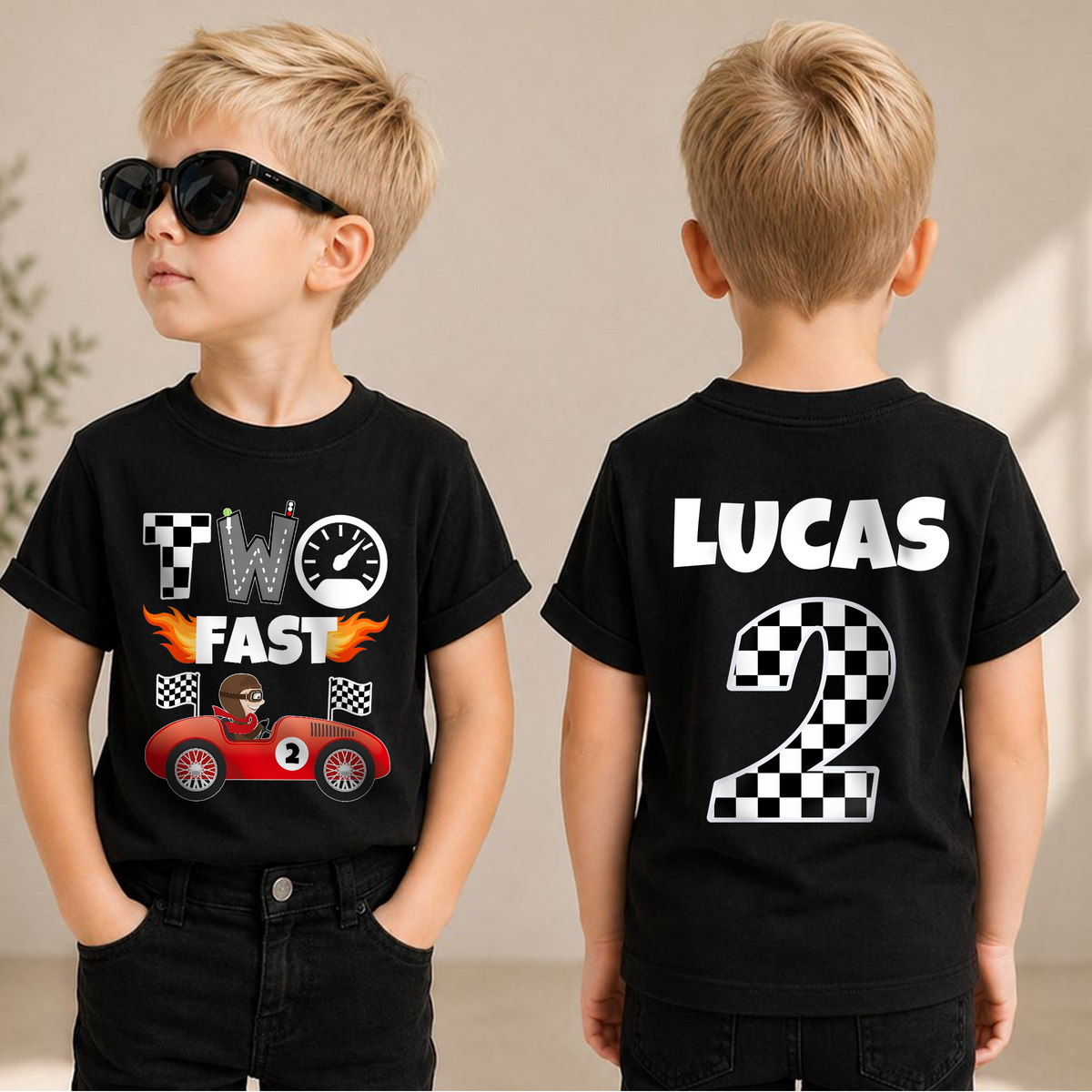 Toddler Personalized TWO FAST 2nd Birthday Shirt for Boys — product view 1
