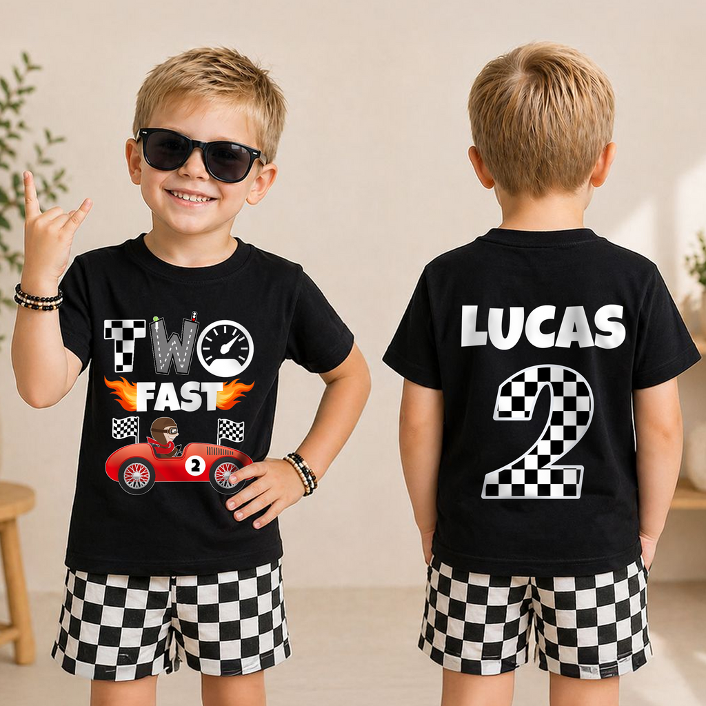 Toddler Personalized TWO FAST 2nd Birthday Shirt for Boys — product view 3