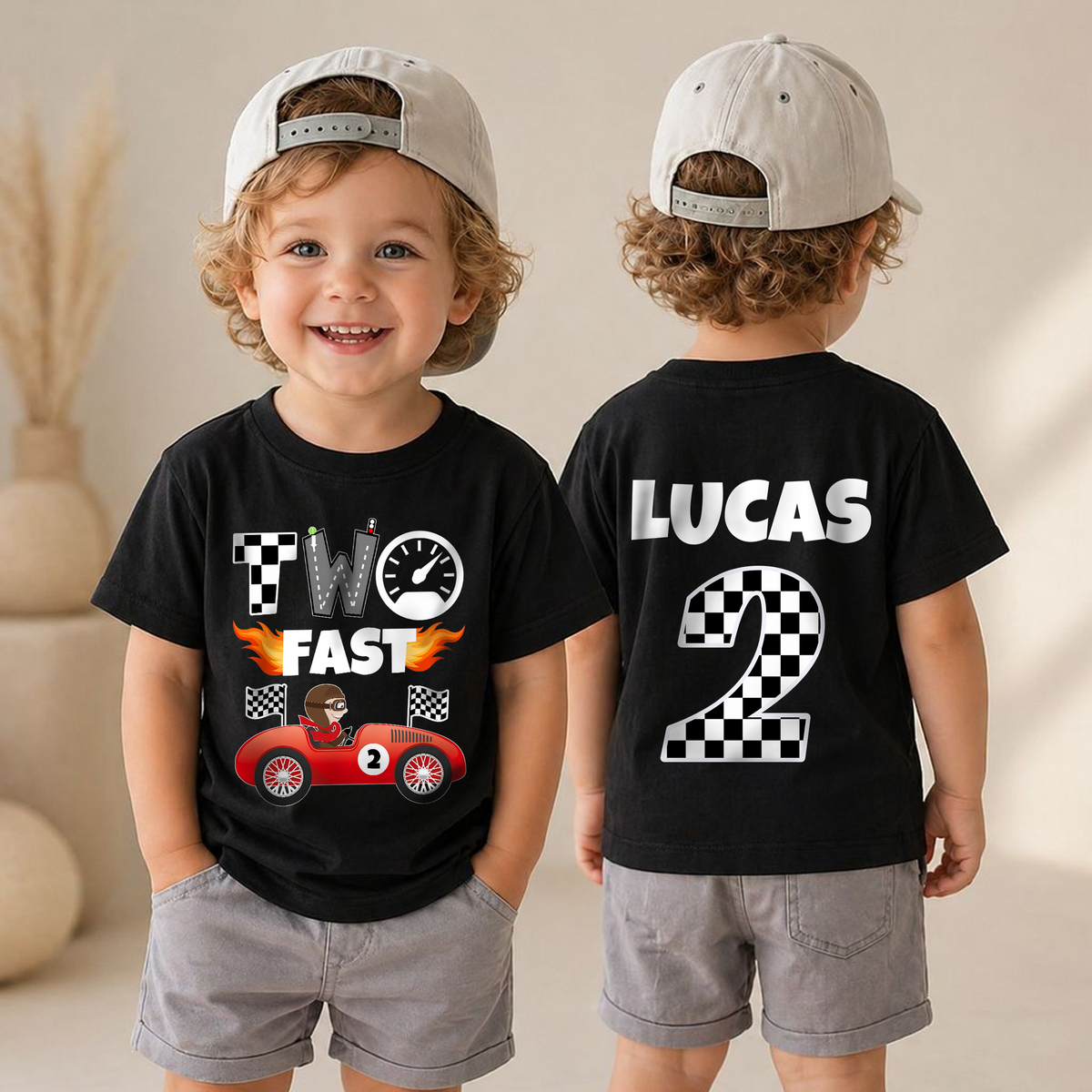 Toddler Personalized TWO FAST 2nd Birthday Shirt for Boys — product view 4