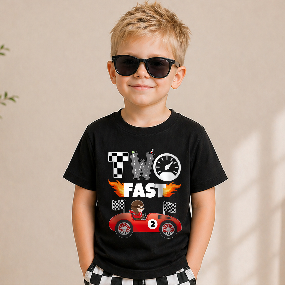 Toddler Personalized TWO FAST 2nd Birthday Shirt for Boys — product view 5
