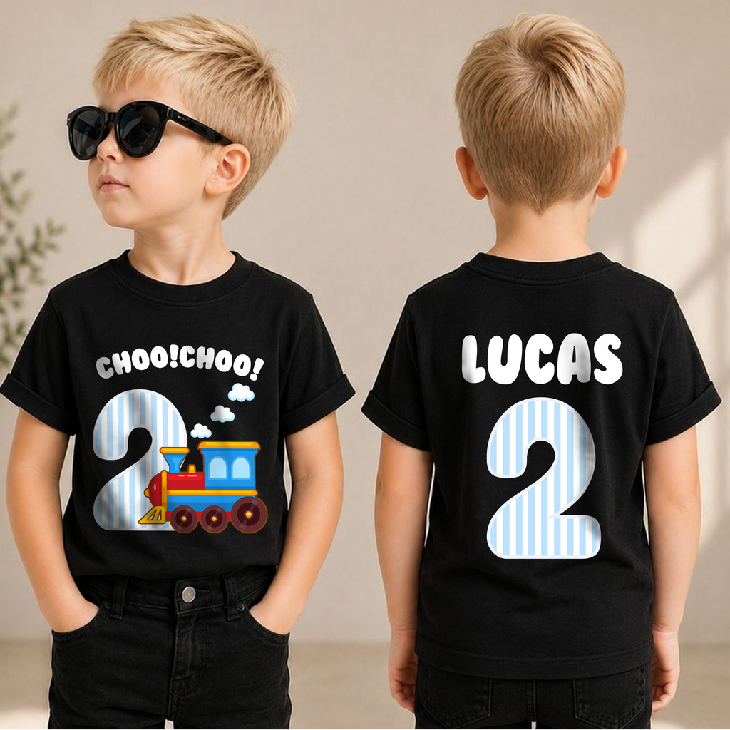 Toddler Personalized Train 2nd Birthday Shirt Boy, Choo Choo — product view 1