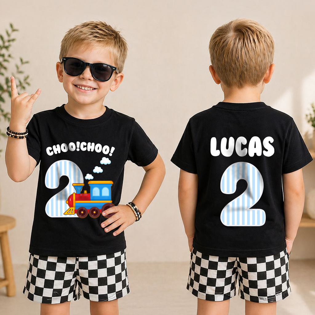 Toddler Personalized Train 2nd Birthday Shirt Boy, Choo Choo — product view 3