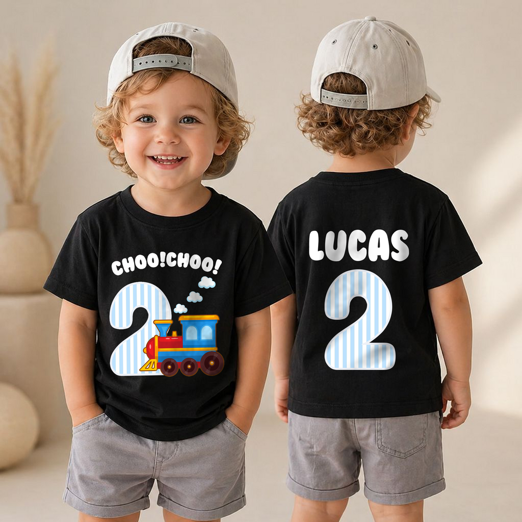 Toddler Personalized Train 2nd Birthday Shirt Boy, Choo Choo — product view 4