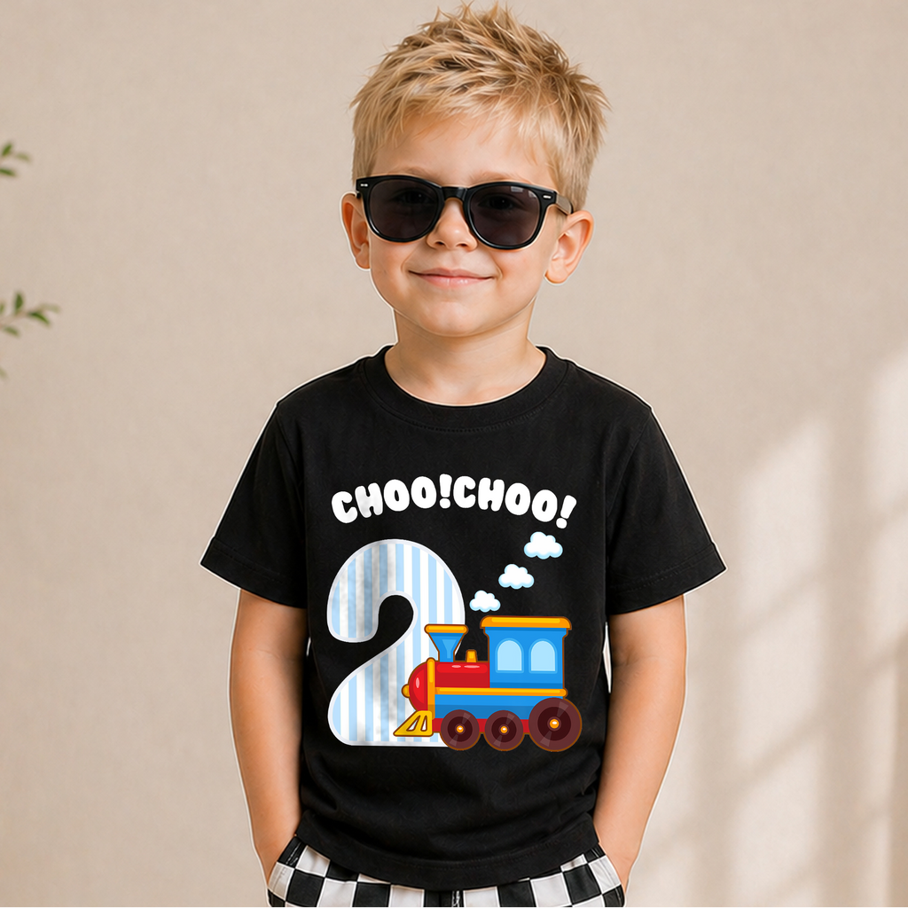 Toddler Personalized Train 2nd Birthday Shirt Boy, Choo Choo — product view 5