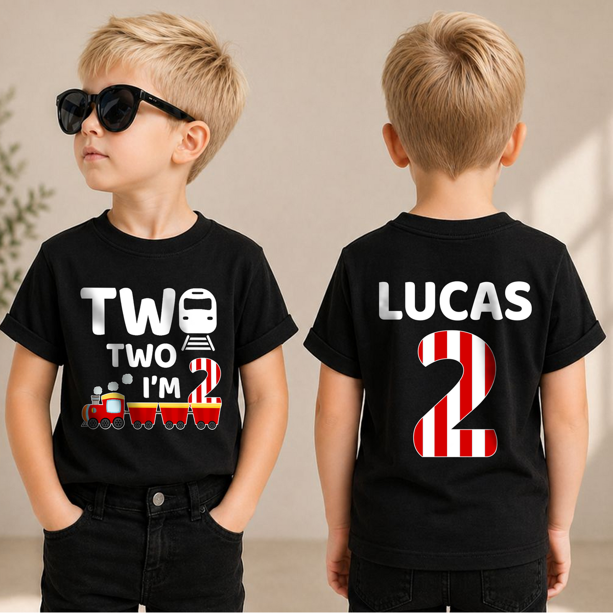 Boys Personalized Train 2nd Birthday Shirt Boy, Chugga Chugga — product view 1