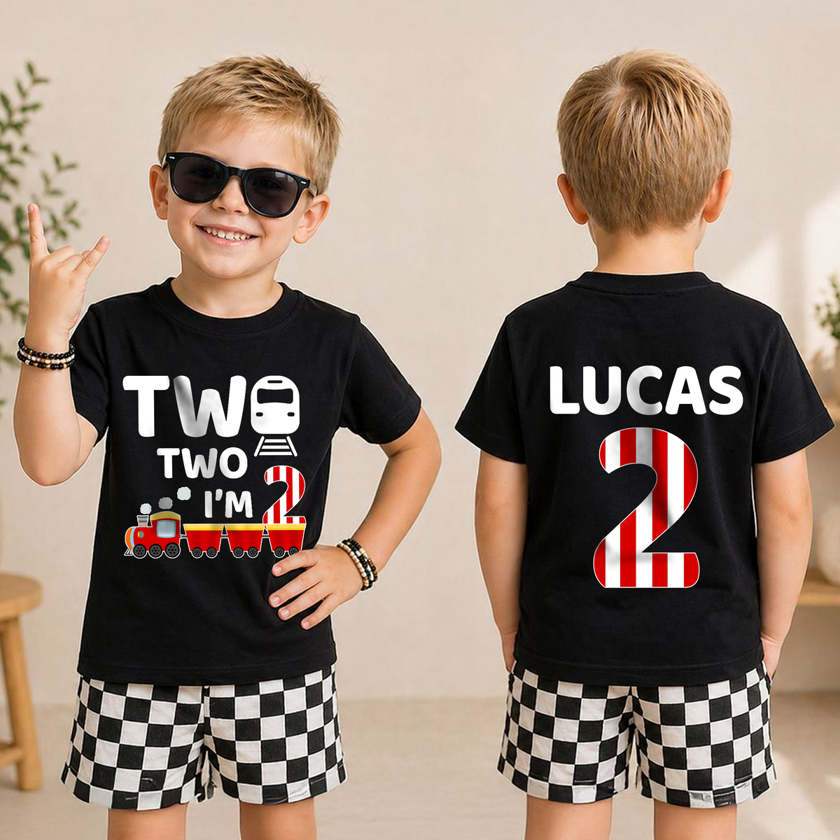 Boys Personalized Train 2nd Birthday Shirt Boy, Chugga Chugga — product view 3
