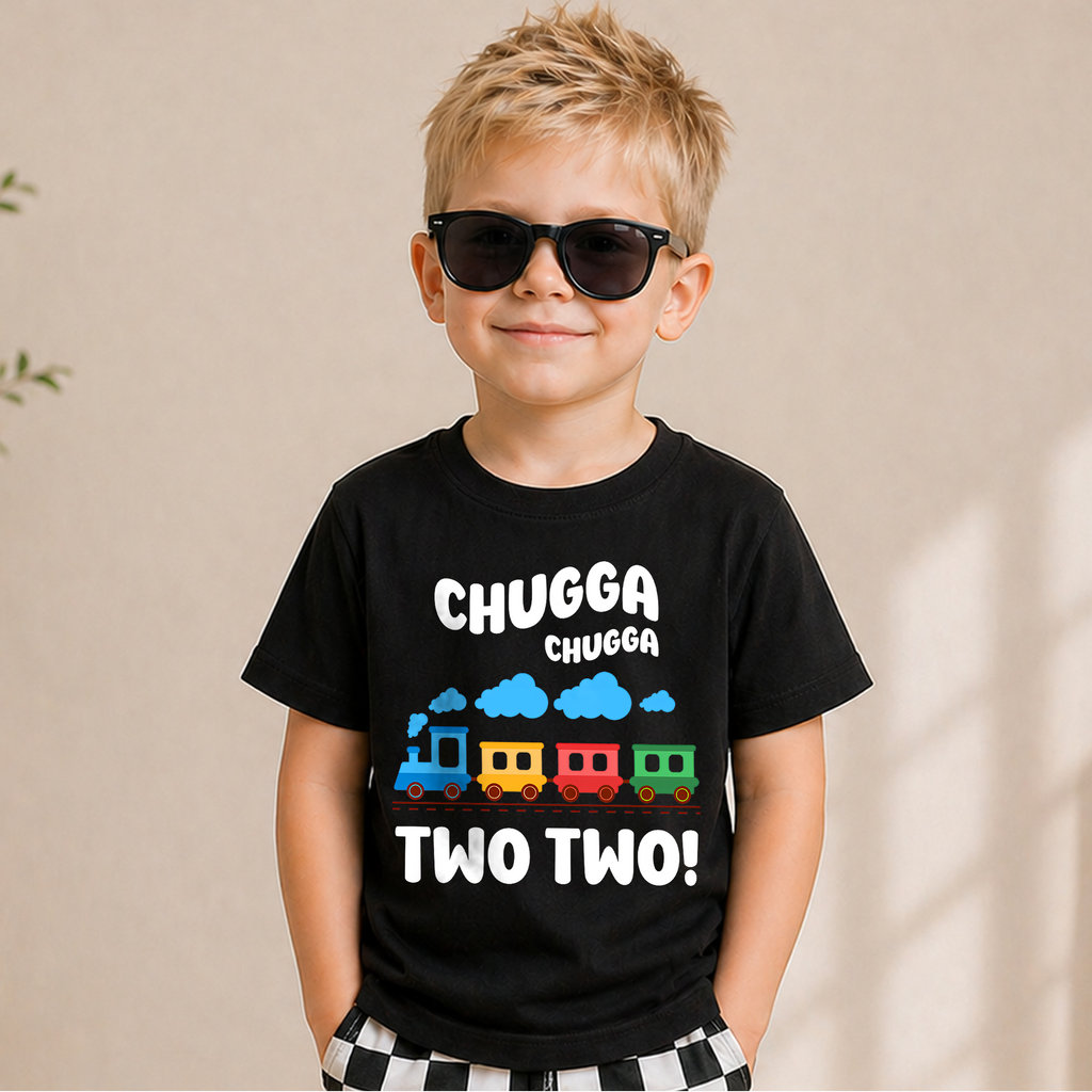 Personalized Chugga Chugga Two Two Birthday Shirt for Boys — product view 5