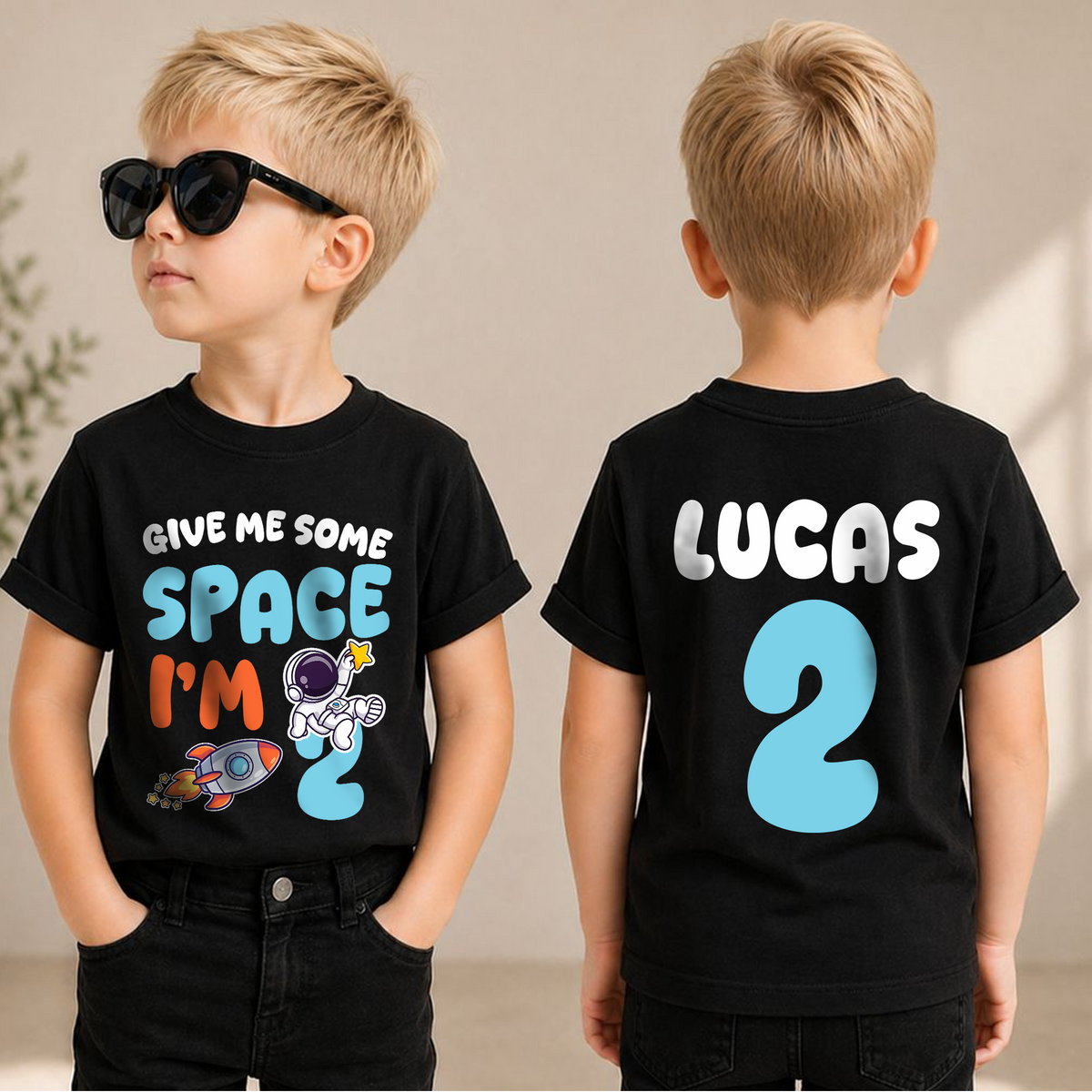 Personalized Space Birthday Outfit Boy Shirt, Custom Name — product view 3