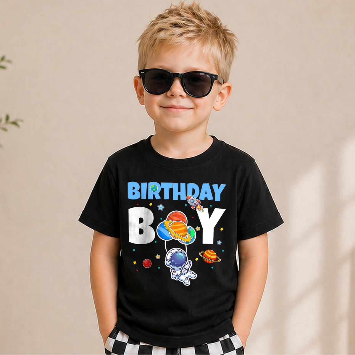 Boys Personalized Space Birthday Outfit Boy Shirt — product view 1
