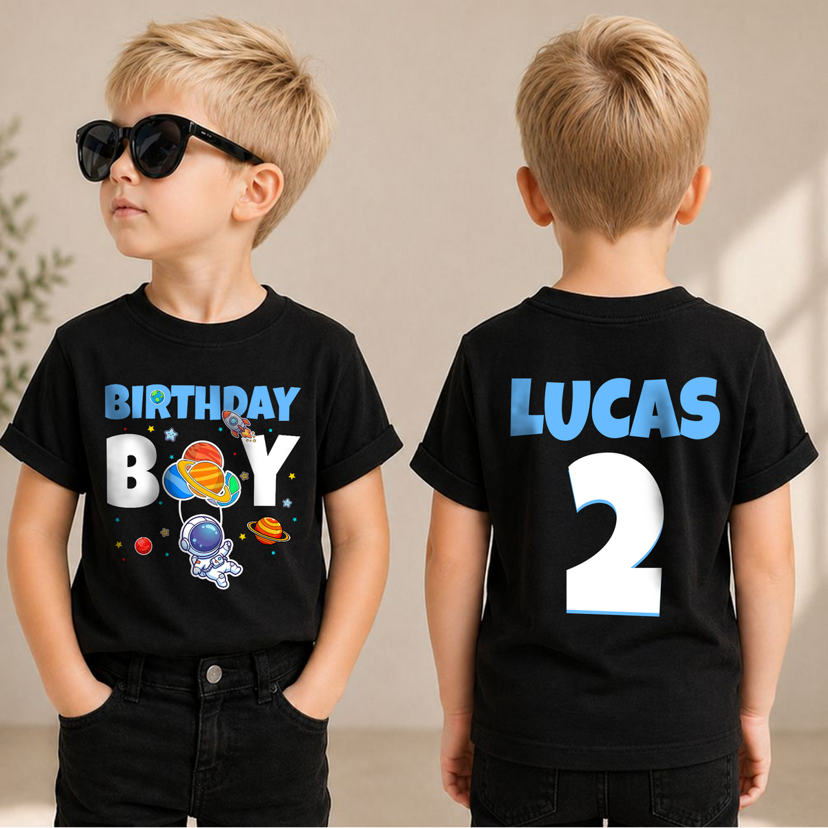 Boys Personalized Space Birthday Outfit Boy Shirt — product view 3