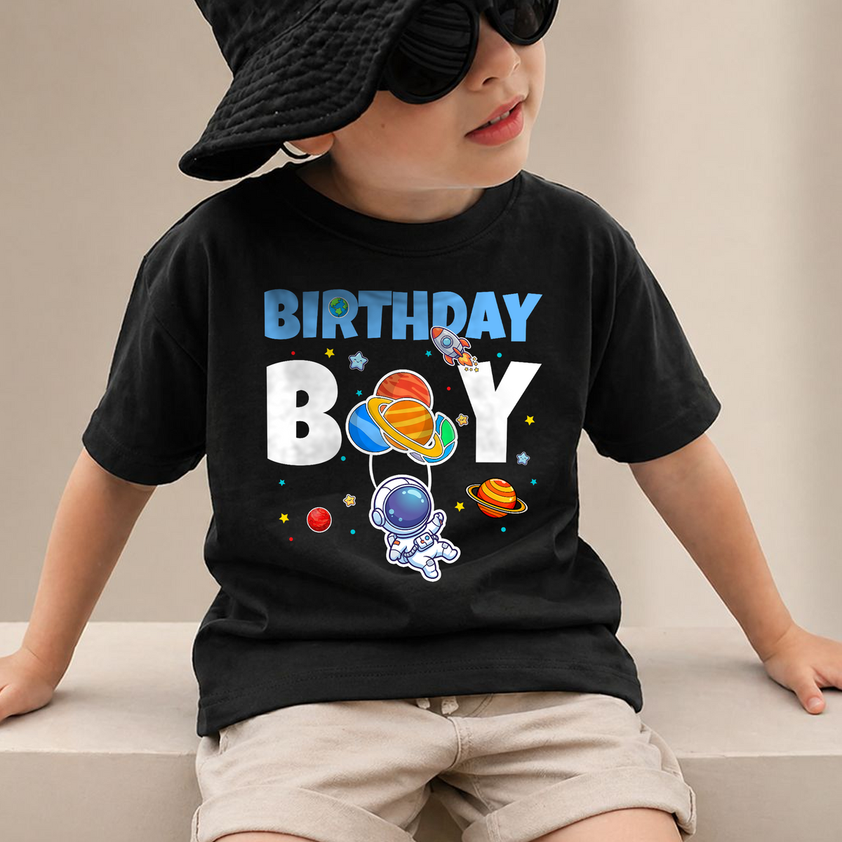 Boys Personalized Space Birthday Outfit Boy Shirt — product view 4