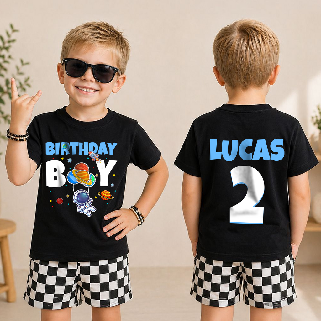 Boys Personalized Space Birthday Outfit Boy Shirt — product view 5