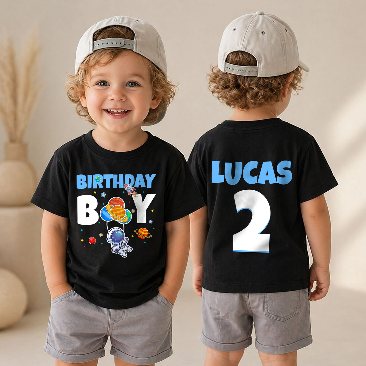 Boys Personalized Space Birthday Outfit Boy Shirt — product view 6
