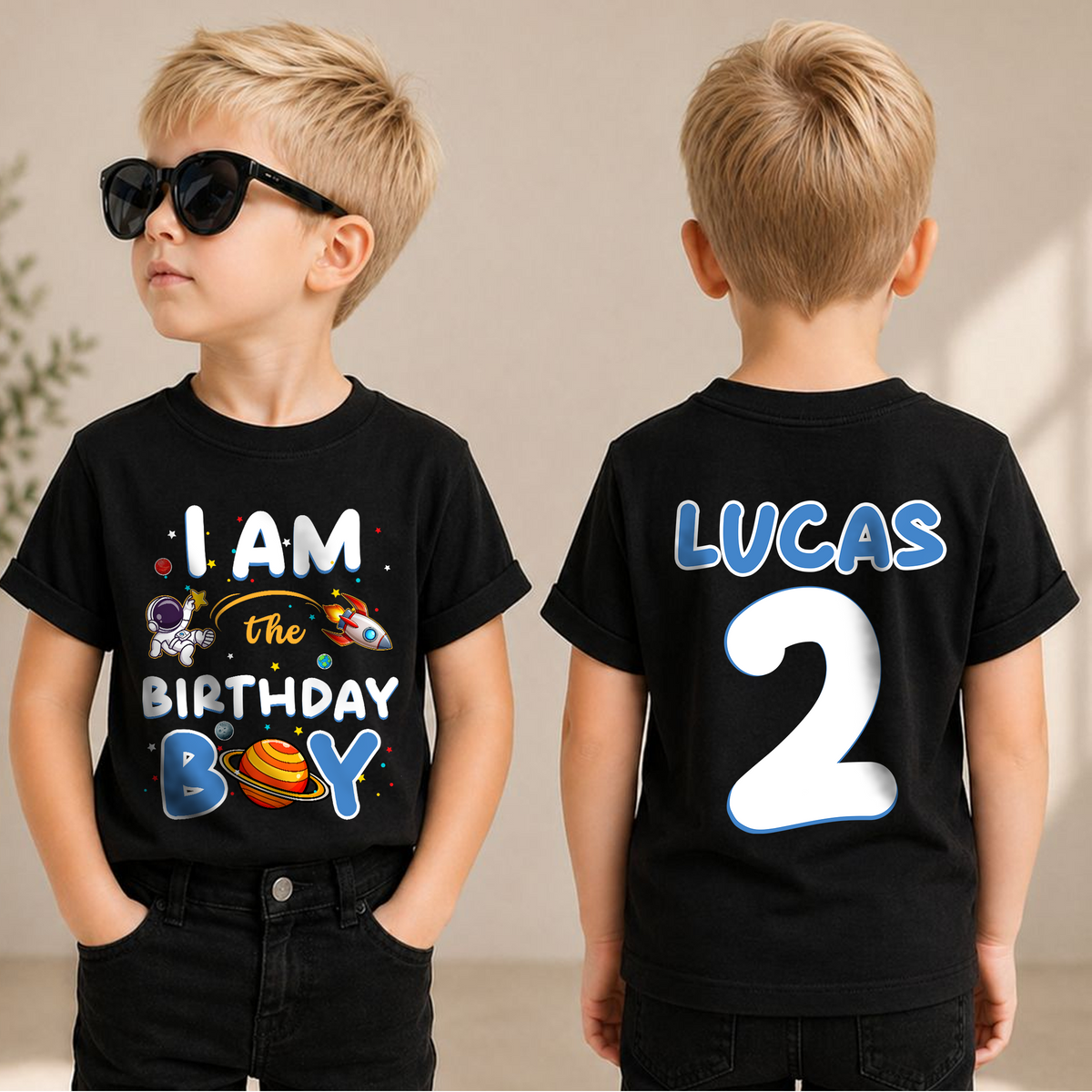 Personalized Astronaut 2nd Birthday Shirt, Custom Name — product view 3