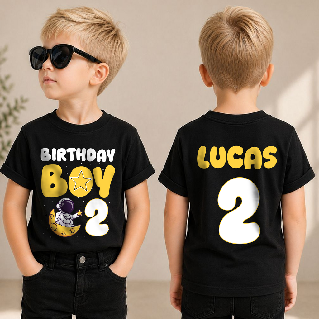 Custom Name Astronaut 2nd Birthday Shirt for Boys — product view 3